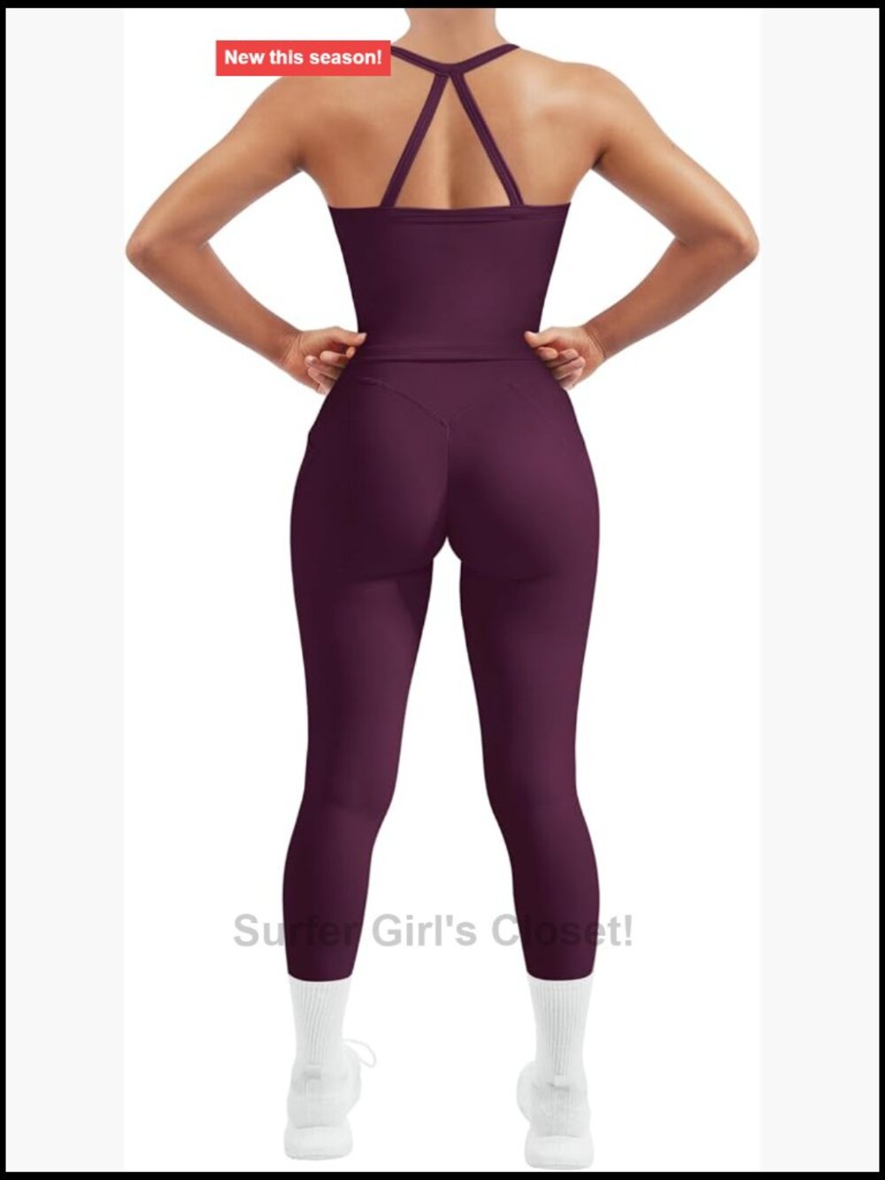 2 Piece Workout Set Compression Leggings with Pockets Halter Bra Top Tummy